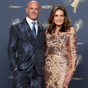 Christopher Meloni and Mariska Hargitay pose in the press room during the 77th Primetime Emmy Awards at Peacock Theater on September 14, 2025 in Los Angeles, California.